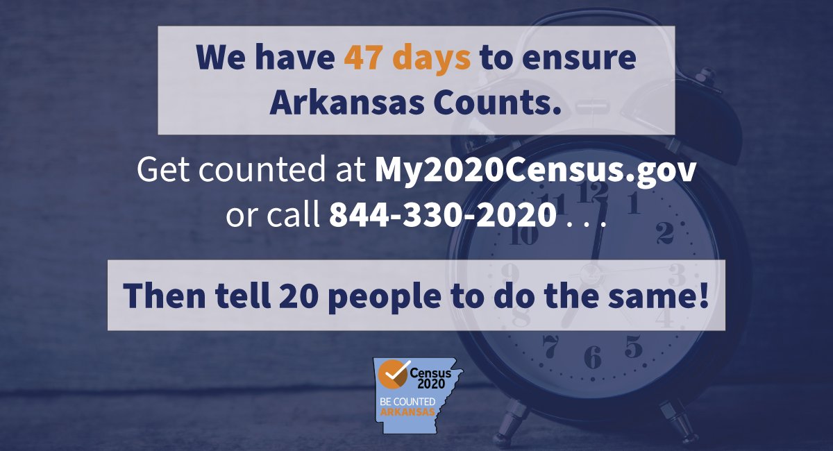 Take 10 minutes to complete the #2020Census at My2020Census.gov and encourage 20 folks to do the same. Let's MOVE THE COUNT to ensure #ARCounts before it's too late!