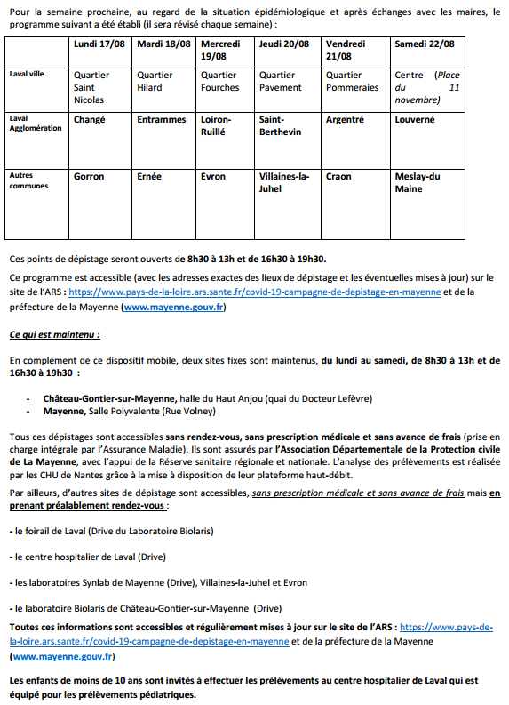 Prefet53's tweet photo. Un nouveau dispositif de dépistage face au #Covid_19  est mis en place en #Mayenne
Toutes les informations 👉https://t.co/ldmmkIdkM7 https://t.co/0y2FqPLaxx