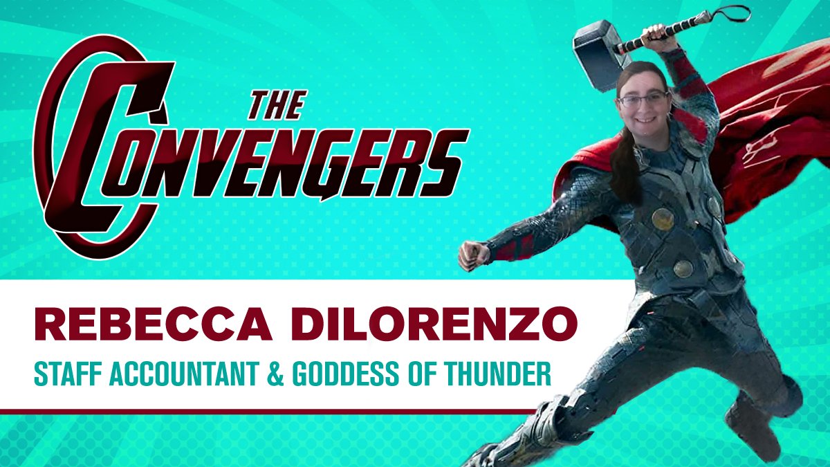ConvergeTSC's tweet photo. CONGRATS to Staff Accountant & Goddess of Thunder Rebecca DiLorenzo! Rebecca has gone above & beyond to prove she's worthy by making sure all of her co-workers feel ready for anything. She runs towards problems instead of away from them. Thanks Rebecca! #Convengers https://t.co/m0DL38Zba9