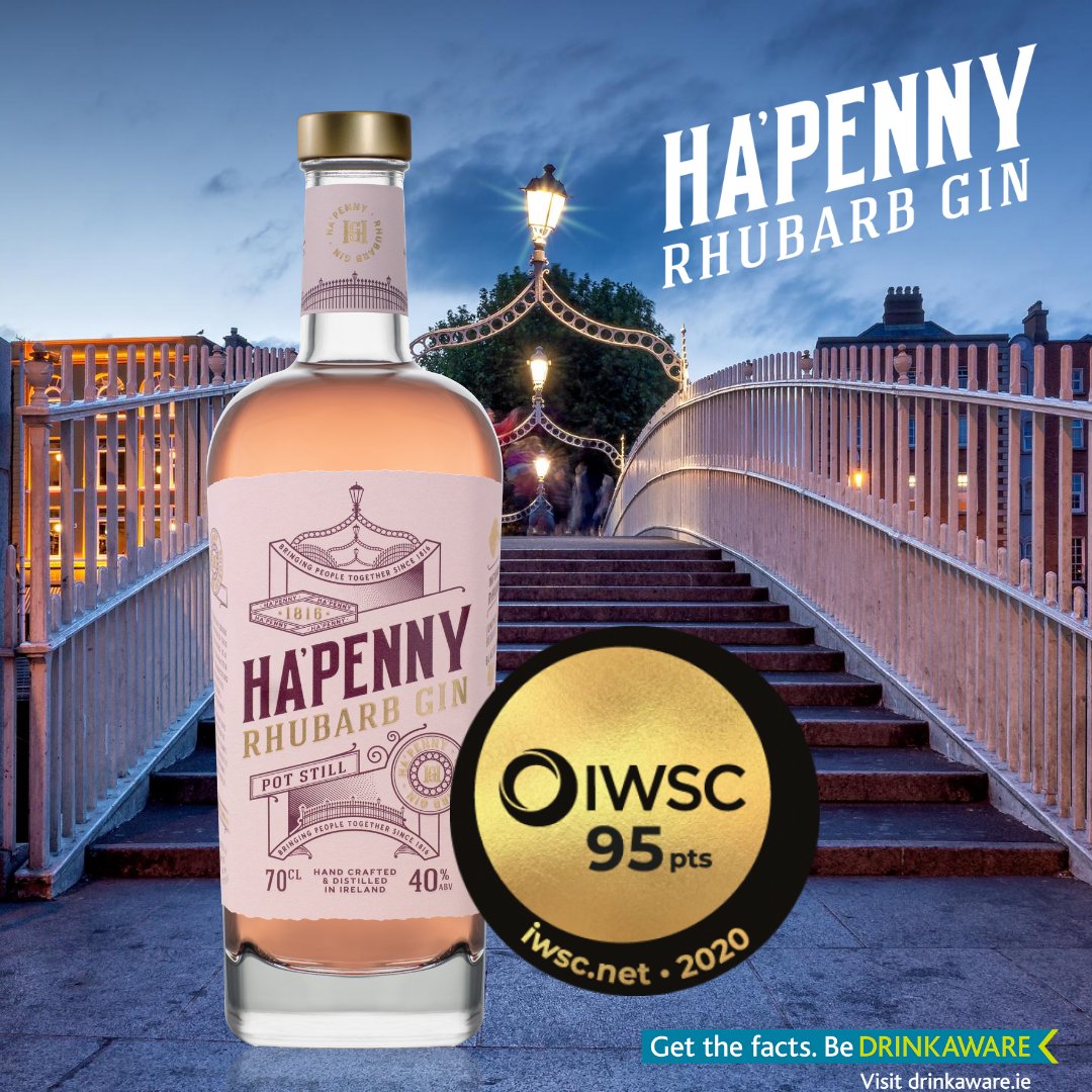 Thrilled that our Ha'Penny Rhubarb Gin has been recognized as the top rated Gin in Ireland with 95 points at the <a href="/theIWSC/">IWSC - International Wine & Spirit Competition</a> 2020! 
Pair our Ha'penny Rhubarb with a premium tonic  water &amp; slice of orange!
#drinkaware #hapennyrhubarb #iwsc #AwardWinning