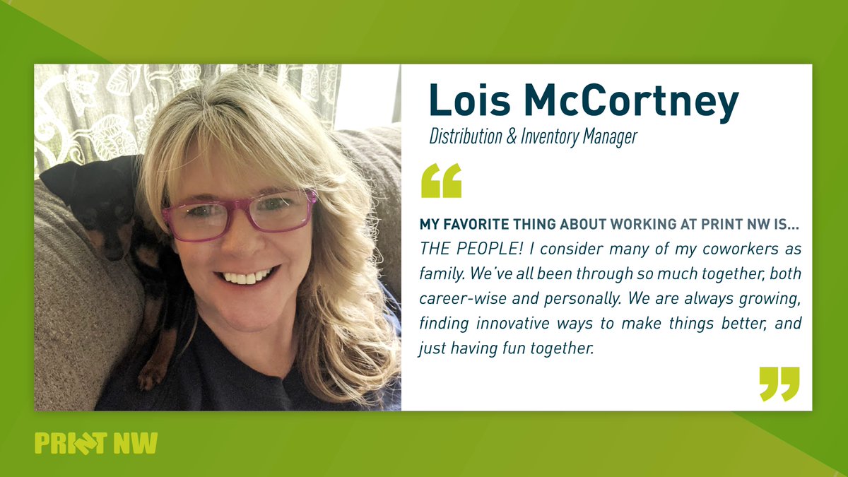 Lois McCortney, a Tacoma native, has been with Print NW since DAY ONE! We think Lois is a phenomenal person who is beloved by many. Therefore, we are thrilled to share some of her most exceptional qualities with the rest of the world. #FeatureFriday #PrintNW #IWorkforPrintNW