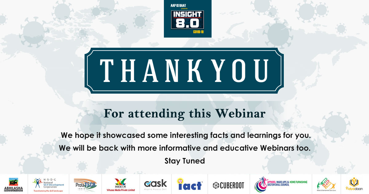 DDAapKiBaat's tweet photo. #INSIGHT8.0 Webinar, Session-2 saw some of the great National and International Experts. We would like to thank all our speakers for providing valuable insights on such a crucial subject today.
Topic:"Is India Ready to Lead the World Apparel Business Post COVID-19?"
#AKBWebinar https://t.co/FjkRsJR8J6