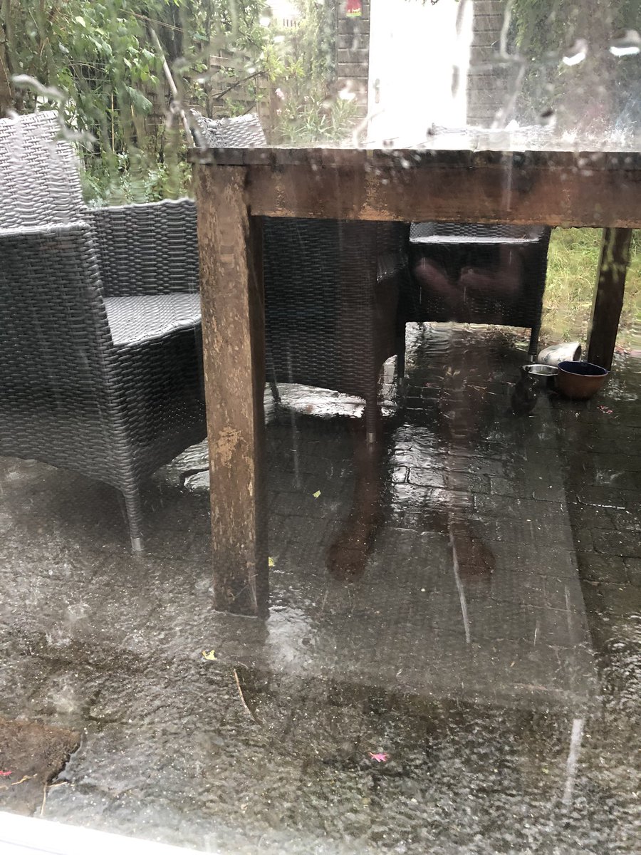 Wolkbreuk boven #ijburg, klimaatverandering is hier en nu. Gelukkig heb ik n behoorlijk groene tuin met groendak op de schuur, en regenton, neemt veel water op. Niet grappig zo’n bui. Onze economie zal gaan veranderen; samenwerken met de natuur ipv strijden met de natuur.