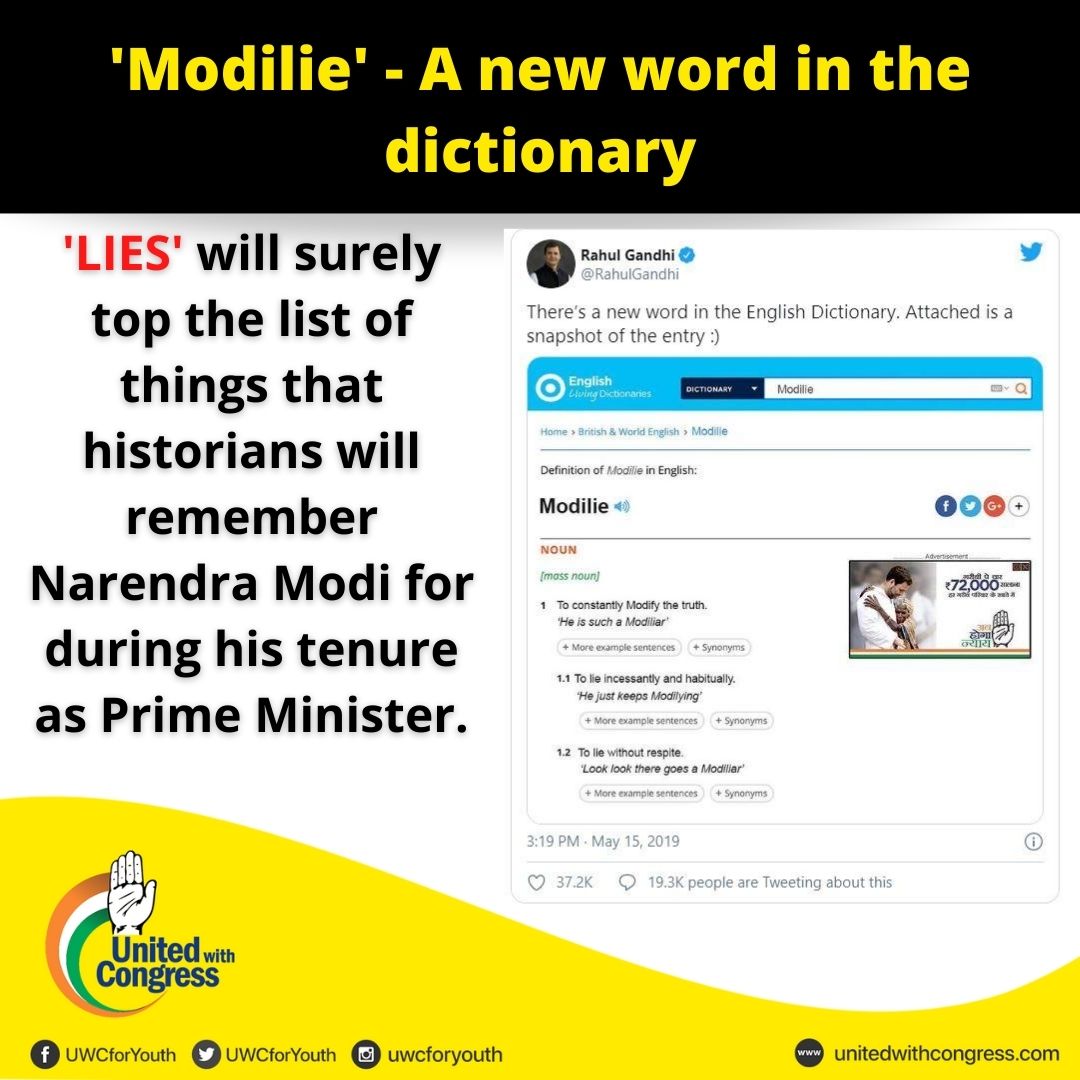UWCforYouth's tweet image. MODILIE, a new word in the dictionary. 

&quot;Tomorrow, it&apos;s gonna rain modilies from the Red fort&quot;

#modilie #modilies #unitedwithcongress #IndependenceDayIndia