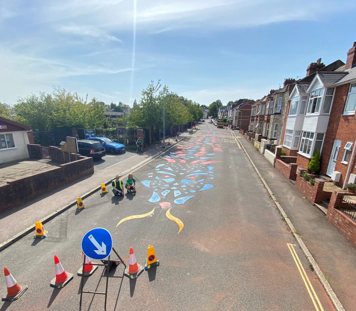 Proud to be part of the team behind this colourful traffic-calming dragon design outside St Michael's Primary Academy, Exeter. @SustransDevon , the school &amp; <a href="/DevonCC/">Devon County Council</a> worked together on the @RoadSafetyTruUK funded project.  soc.devon.cc/qAHPQ     soc.devon.cc/gKBno