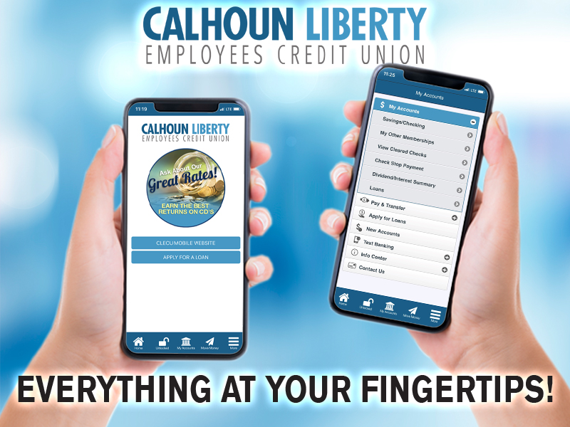 CalhounLiberty_'s tweet photo. In these pandemic times, it’s more important than ever to have fast access to your money. With the Calhoun Liberty ECU Mobile App, you have that and much more. From the CLECU Mobile App, you can make a deposit, transfer money, control your debit card and even apply for a loan! https://t.co/cQWfRwz5Fk