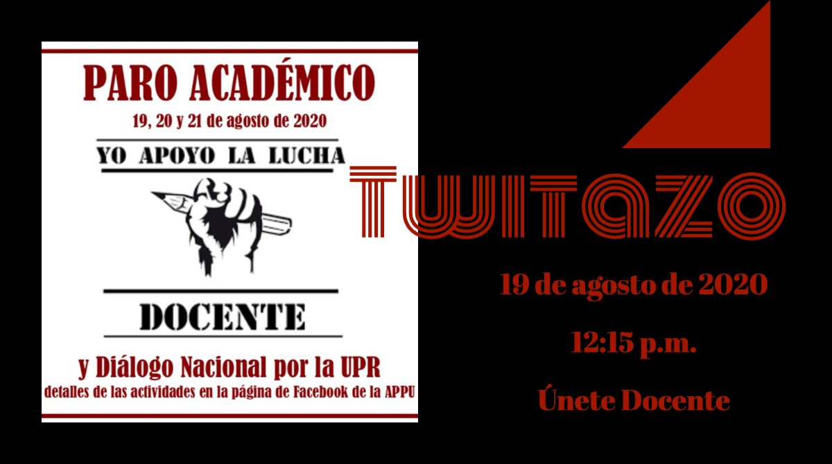 TWITTAZO POR EL > #paroUPR2020    #pafueraBUXOyALOMARyPUJOLS      #NOalCONTRATOconMICROSOFT  #PAROporRETIROupr <a href="/UPR_Oficial/">Universidad de Puerto Rico - UPR</a>  <a href="/ProfAlomar/">Prof. Walter O. Alomar-Jimènez</a>  . @appu_rrp <a href="/AppuCayey/">APPU Cayey</a>
