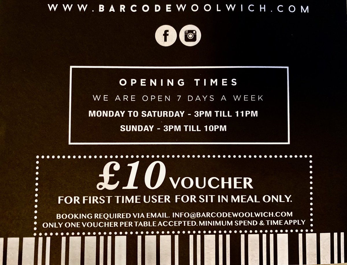 #Notonlymontowed #discountoffer throughout Everyday when you book via info@barcodewoolwich.com £10 per table. #woolwich #royalarsenalwoolwich #Plumstead #Shootershill #Charlton #thamesmead #Abbeywood