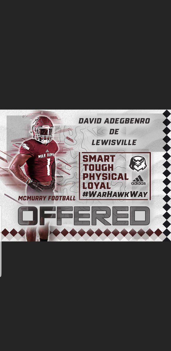 ALL GLORY TO GOD 
After a great call with @Coach_CleggMcM I am excited to say I have recieved my second offer from Mcmurry University .
Go WarHawks!!!