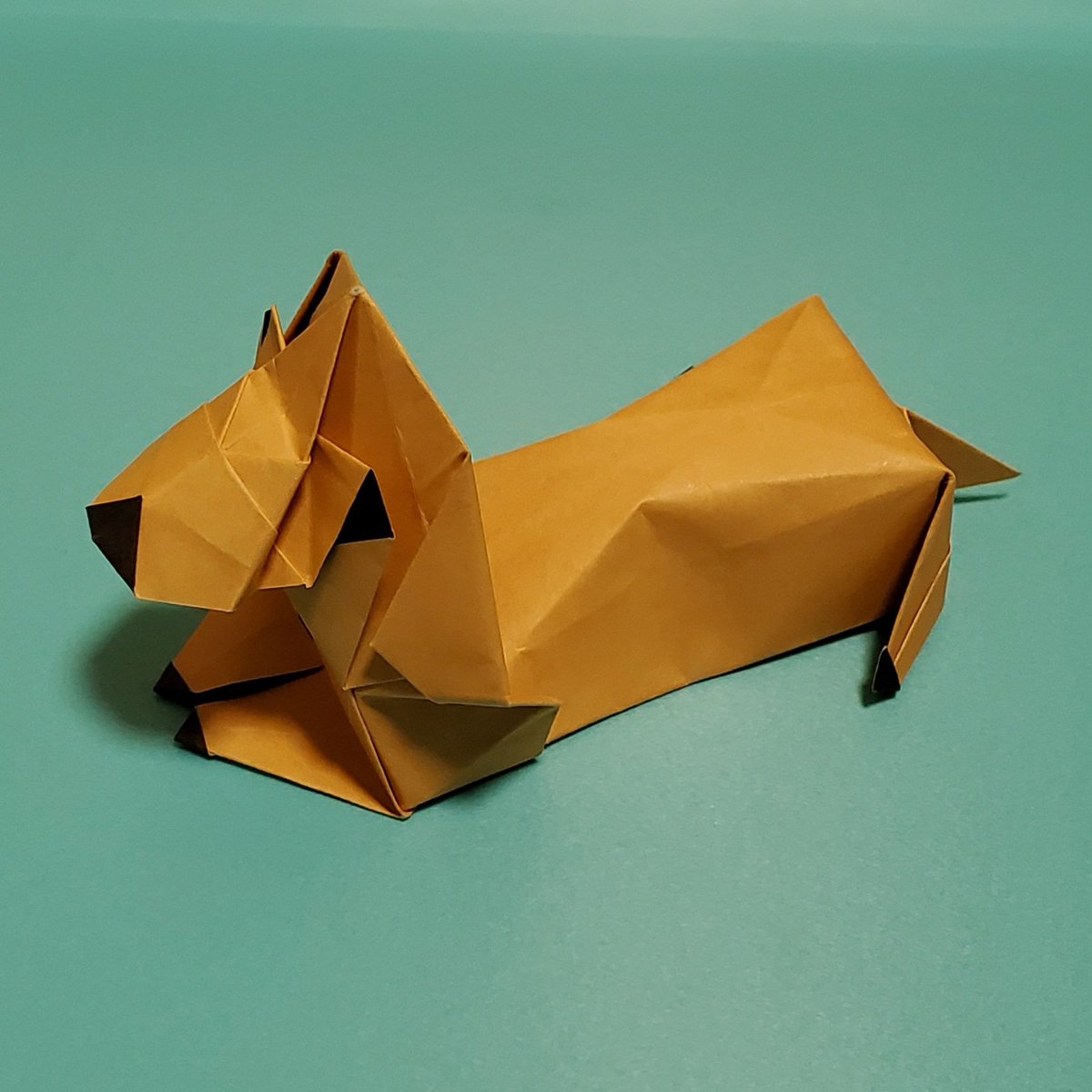 Tatsumi V Twitter 折り紙作品 ダックスフント Dachshund Designed By Tatsumi 正方形不切一枚 From One Sheet Of Square Paper 15cm両面折り紙用紙より 小動物の顔の折り方を模索中に この折り紙 犬になりたがっている となってこうなりました 折り紙作品