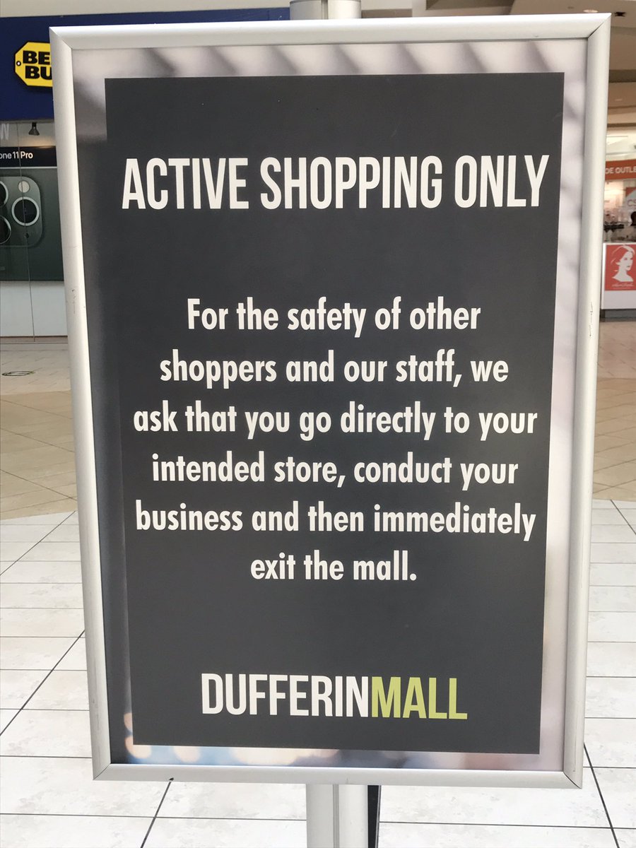 trichjm's tweet photo. @DufferinMall saw this sign today when I was in the neighborhood. I get the thinking and the reasoning why. But you cost your mall and it’s constituent stores a lot of business today. Instead of casually browsing, buying, eating I went in, hit one store, saw your sign and left. https://t.co/VRk6T8DfHf