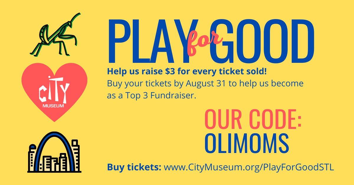 OurLadysInn's tweet photo. We are teaming up with @citymuseum to #PlayforGoodSTL! ☀️🎡🎉
For the month of August, any ticket purchased with code "OLIMOMS" will earn $3.00 for Our Lady's Inn. (Tickets are valid through 12/31/2020.) What a fun and easy way to support our moms and babies! https://t.co/d1JtfHRQv8