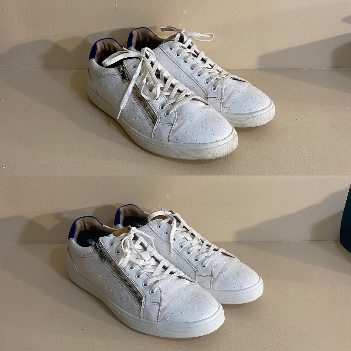 Kickssalvation's tweet photo. Another one! Aldo shoes 🔳 cleaned and restored ready to go out ✅. A Deep Clean & Sole work service was done to reverse the yellowing and whiten the shoes. Can you tell the difference? #Kickssalvation👟 #Soleswap #deepclean #Shoeclean #laceclean #DMV #soledeoxidizer #kicks4kick https://t.co/PKDMCrYX7I