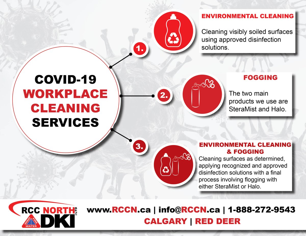 RCCN DKI can ensure your workplace is cleaned properly while providing you, your employees and clients with the peace of mind. 

#Coronavirus #WorkplaceCleaning #Schools #RetirementHomes #Daycares #Alberta #Calgary #RedDeer #Community