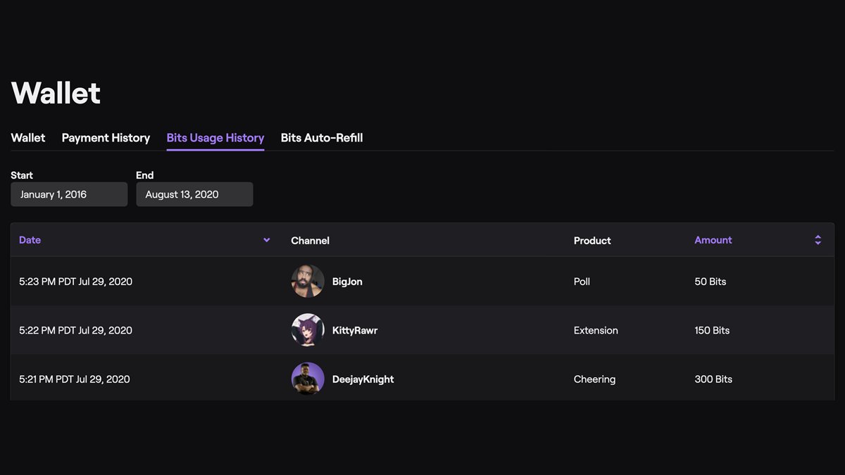 Twitch Support We Ve Made Tracking Where You Ve Used Your Bits Easier Head Over To Your Wallet To See Your History T Co O1xkevozxm T Co Qtougkvoqc Twitch Support We Ve Made Tracking Where You Ve Used Your Bits Easier Head Over To Your Wallet To See Your History T Co O1xkevozxm T Co Qtougkvoqc