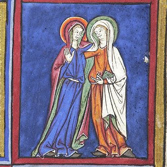 I love the many examples that have Mary and Elizabeth embracing, then show Mary and Joseph sitting on opposite sides of the room, not looking at each other. (Morgan Library, Ms m730, f. 011v)