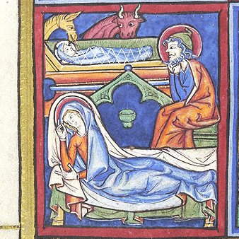 I love the many examples that have Mary and Elizabeth embracing, then show Mary and Joseph sitting on opposite sides of the room, not looking at each other. (Morgan Library, Ms m730, f. 011v)
