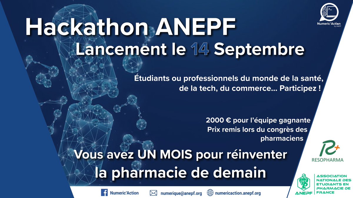 Pharma_ANEPF's tweet photo. Place à l’innovation ! 💡Le Hackathon reviens en 2020 dès le lundi 14 septembre !
Étudiants ou professionnels, dans la santé, Développeur, Designer « vous avez 1 mois pour réinventer la pharmacie de demain » 🗓 Lien de pré-inscription ➡️ https://t.co/8fs41ISCMS https://t.co/Tw5ksAala7