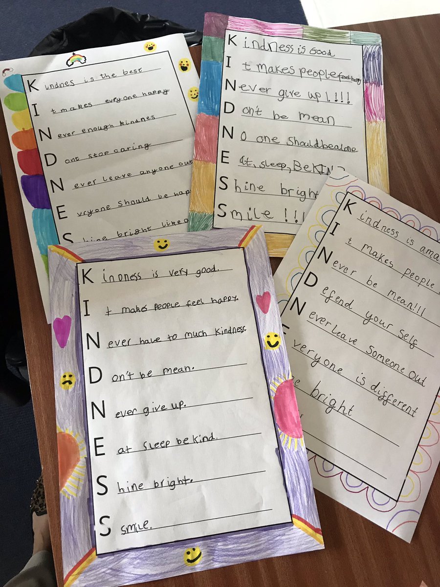 nmckenna_'s tweet photo. Wonderful acrostic poems based around Kindness from Primary 5/4 😊🌈. What a lovely message to spread! Thanks @misshnisbet for the idea ✅ https://t.co/uoa5QmTJSr