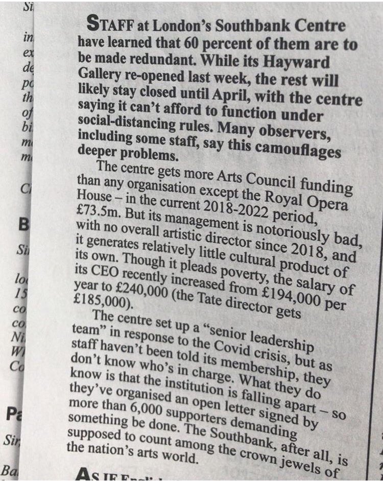 True stories <a href="/PrivateEyeNews/">Private Eye Magazine</a> &amp; great to know we are not the only ones who find <a href="/southbankcentre/">Southbank Centre</a>’s response to this crisis absolutely appalling... shame on you <a href="/southbankcentre/">Southbank Centre</a>! #saveoursouthbank #southbanksos