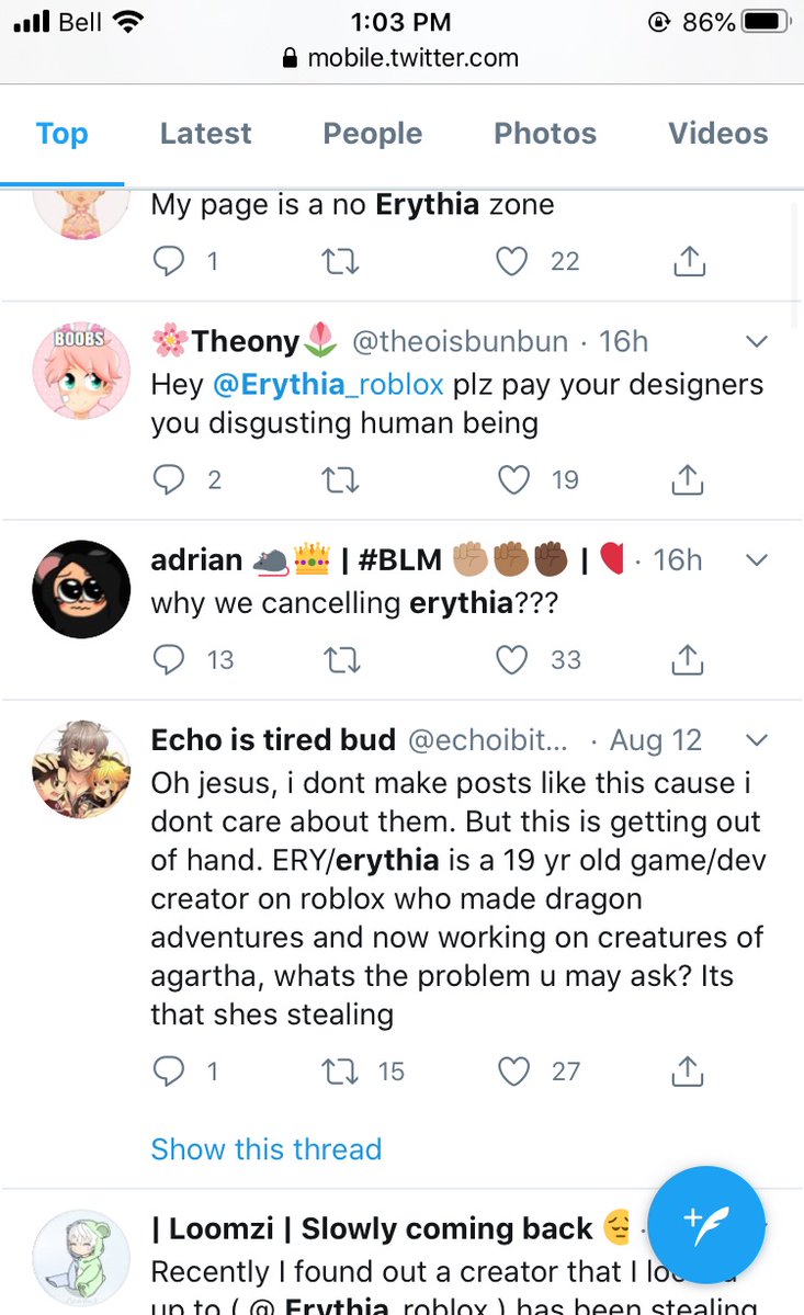 Rtc On Twitter Erythia Is Actively Making Amends To Some Of The Creators As Shown In The Post Do Not Go And Attack Her Please Only Start Friendly Conversation In The Comments - erythia roblox drama