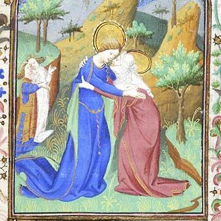 In the background, the woman is explaining it to her husband. "Harold, they're lesbians."(Morgan Library, MS m453, f. 053r)