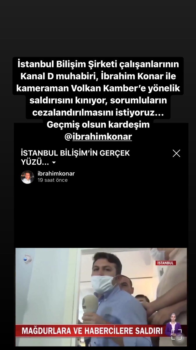MehmetMertTv's tweet photo. İstanbul Bilişim Şirketi çalışanlarının Kanal D muhabiri, İbrahim Konar ile kameraman Volkan Kamber’e yönelik saldırısını kınıyor, sorumluların cezalandırılmasını istiyoruz...
Geçmiş olsun kardeşim @ibrahimkonar @KanalD https://t.co/JWm3QQlHW9