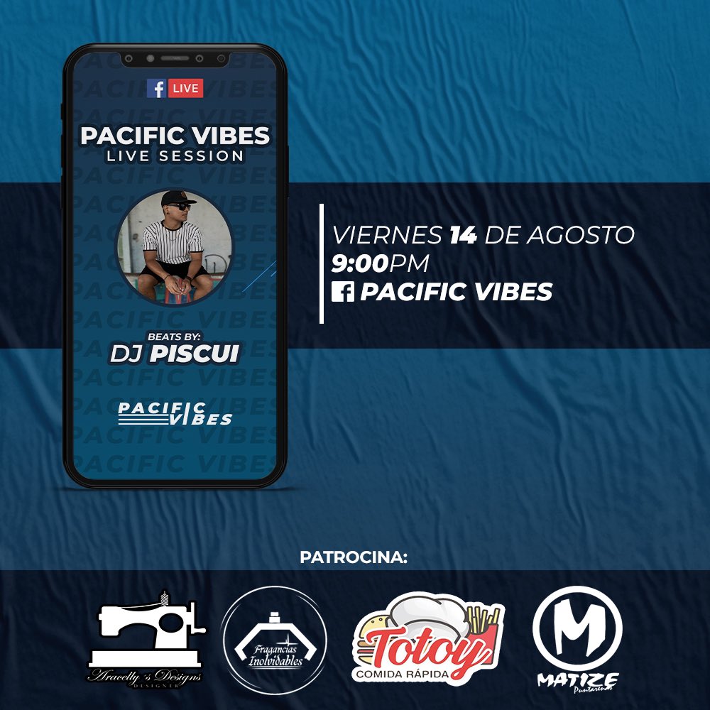 Hoy hay Pacific Vibes Live Session a partir de las 9:00PM en nuestra página de Facebook 🤩🔥

Tendremos rifas cortesía de los patrocinadores 🤩