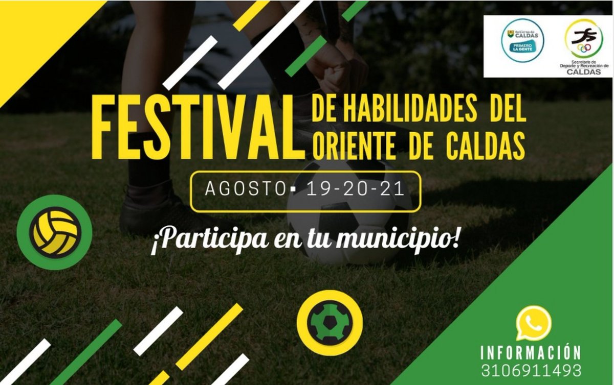 Gobernación de Caldas convoca a niños, niñas y jóvenes del departamento al Primer Festival Virtual de Habilidades Deportivas; en la publicación encontrarás la información correspondiente a cada zona del departamento, inscríbete con el monitor o licenciado de tu municipio.