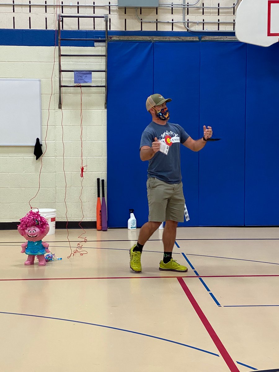 Piñata Covid style look at the sanitizing spray by the bats.  Thanks to our great PE teacher Sean Fitzgerald for explaining.  #Clifton #reachforthestars