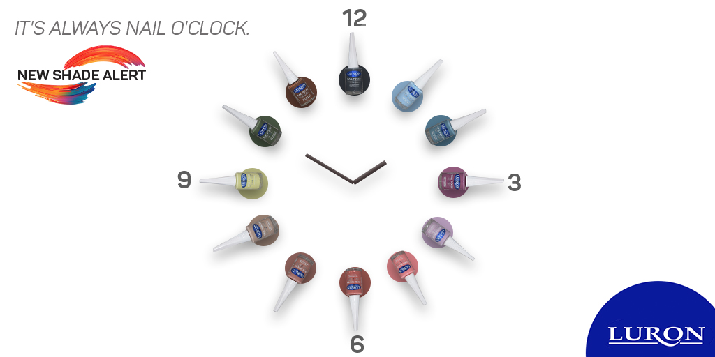 LuronOfficial's tweet image. What's your nail O'clock today? We're feeling blue at 1 O’clock. 

Tell us your #LuronNailOclock to show us which new Luron shade you'd most like to experiment with.

#Luron #LuronNailOclock #LuronAtHome #LuronNailedIt #LuronNailPolish #New #NailsOnFleek #Luronalltheway