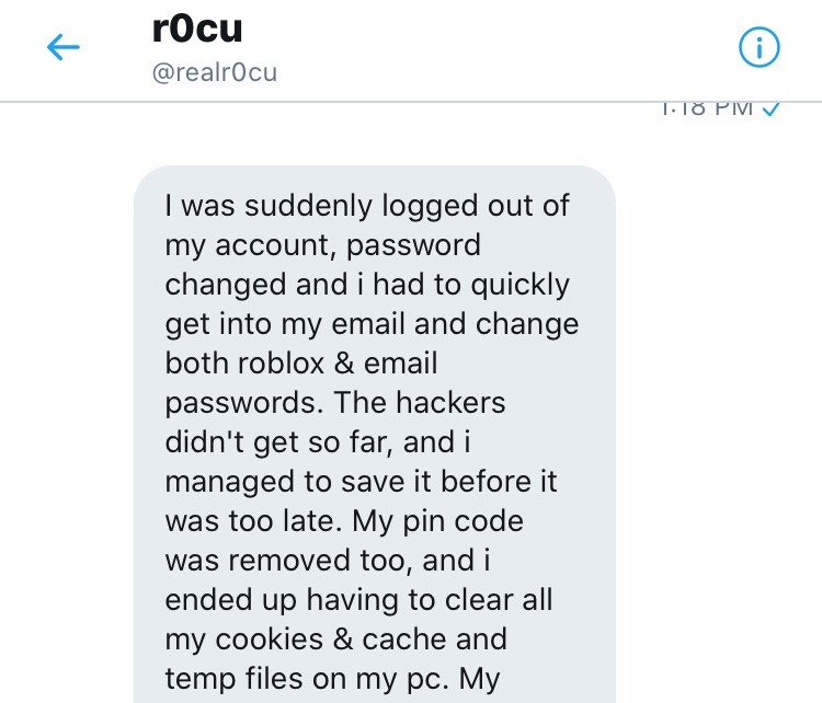 RTC on X: BREAKING: Roblox developer R0cu (most known for RP1 event)  account was broken into. Although now safe, he shares a word with us about  how he feels the security on