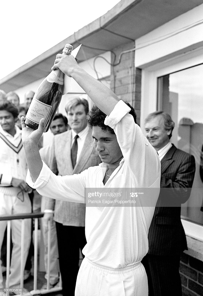 "At the press conference, Tendulkar surprised us with his high-pitched voice, which made him seem like a 14-year-old... and when the sponsor's award of a jeroboam of champagne was handed to him, he gently protested: 'But I do not drink!'" - David Frith http://es.pn/3annzg1 