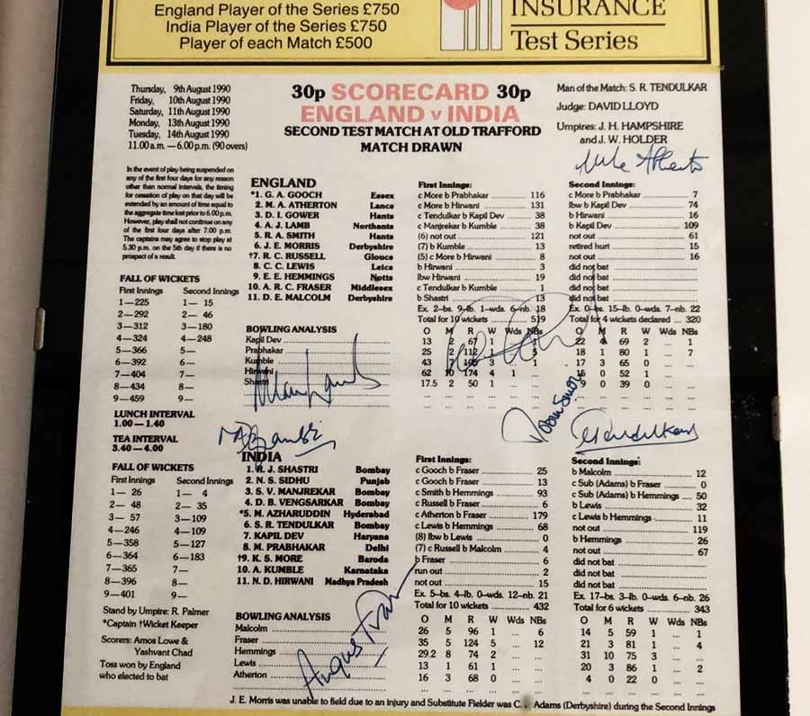 "The full scorecard of this Test hangs on a wall of my home. Signed by Sachin. I obtained it after the Test as I had got a five-for and got it signed by all those who had scored hundreds or taken five-fors." - Angus Fraser http://es.pn/3annzg1&nbsp;