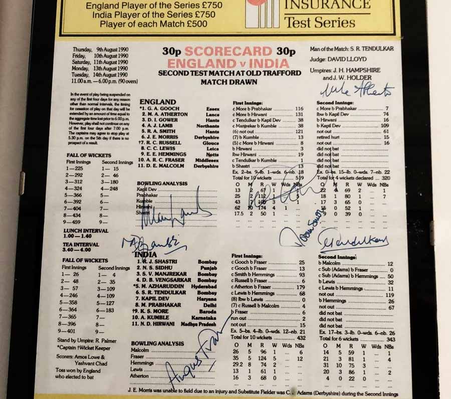 "The full scorecard of this Test hangs on a wall of my home. Signed by Sachin. I obtained it after the Test as I had got a five-for and got it signed by all those who had scored hundreds or taken five-fors." - Angus Fraser http://es.pn/3annzg1 