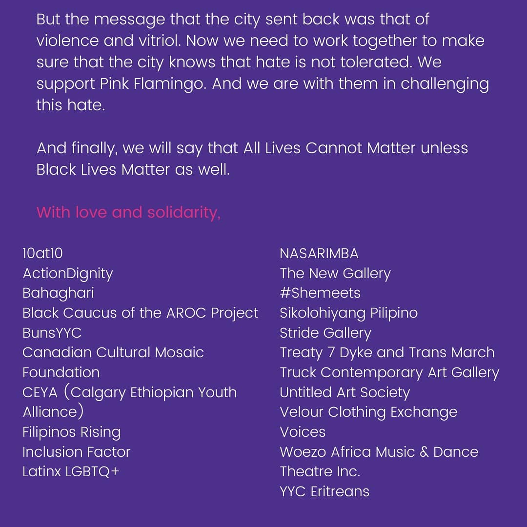 actiondignity's tweet photo. We do not tolerate hate and racism. Period. ActionDignity is in solidarity with Pink Flamingo. Read the full statement here: https://t.co/x1yjvRVPfr #yyc #blm #yycmural #blmmural https://t.co/wEC3NpPB7V