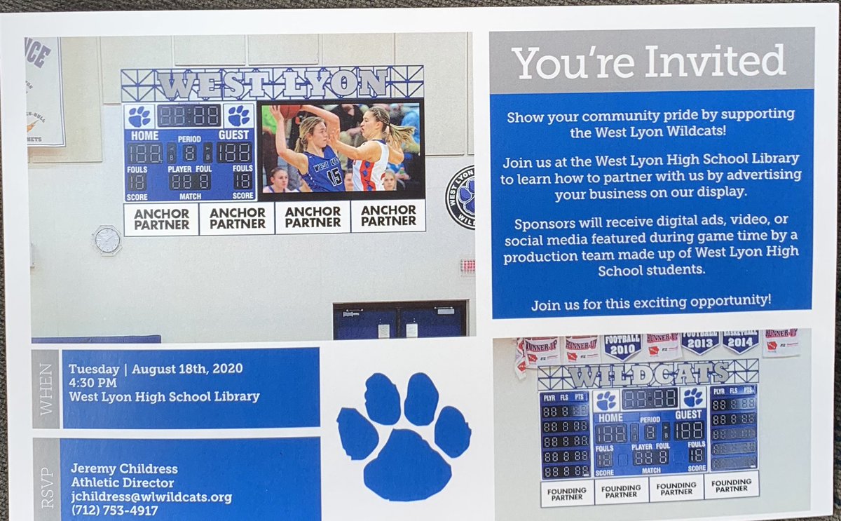 Opportunity for big and small business to show support of the Wildcats. Meeting is Tuesday, August 18 at 4:30 PM in the school library. #WLPride
