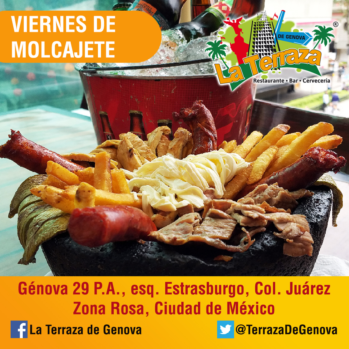 Llegó el #Viernes junto con el #MenúDelDía de la #TerrazaDeGénova acompañado de su #PlatoDelDía, el delicioso #Molcajete ¿te lo vas a perder? ¡Te esperamos!