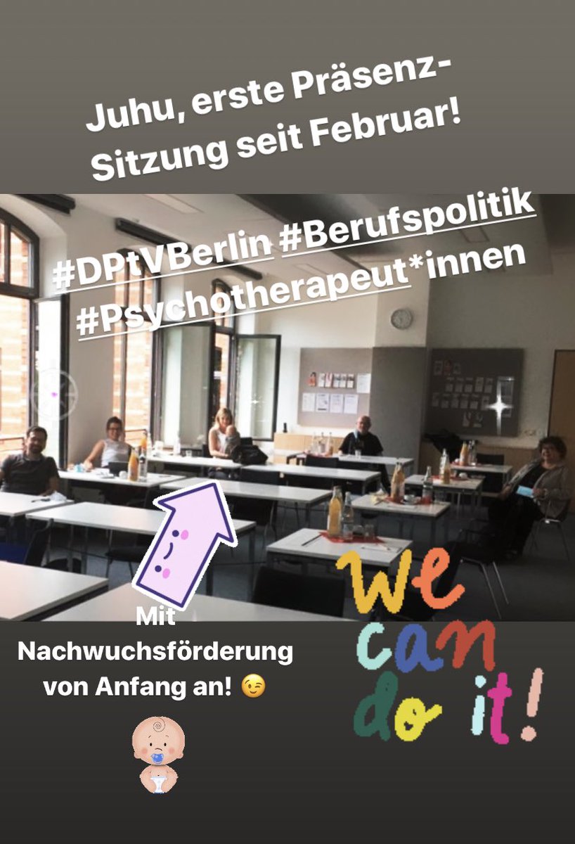 DPtVBerlin's tweet photo. So praktisch Videokonferenzen auch sind, es tat gut, heute das erste Mal seit Februar auch wieder einander persönlich zu begegnen. Zwar noch nicht in voller Besetzung, dafür mit Baby. 😉
Heute Klausurtagung des #DPtVBerlin-Landesvorstands.
#Psychotherapie #Berufspolitik https://t.co/MKTCTYiNeY