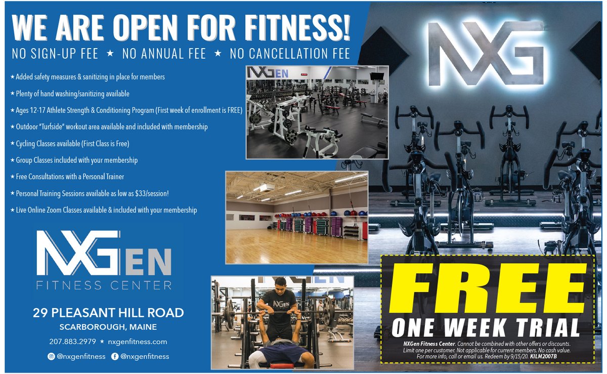 keepitlocalME's tweet image. Get a #FREE #weektrial at NXGen Fitness Center - a #locallyowned #gym with #personaltraining, #yoga, #childcare, &amp;amp; more! Stop by 29 Pleasant Hill Rd in #Scarborough or sign up at nxgenfitness.com. #localbusiness #locallyowned #fitness #getfit #workout #keepitlocalmaine
