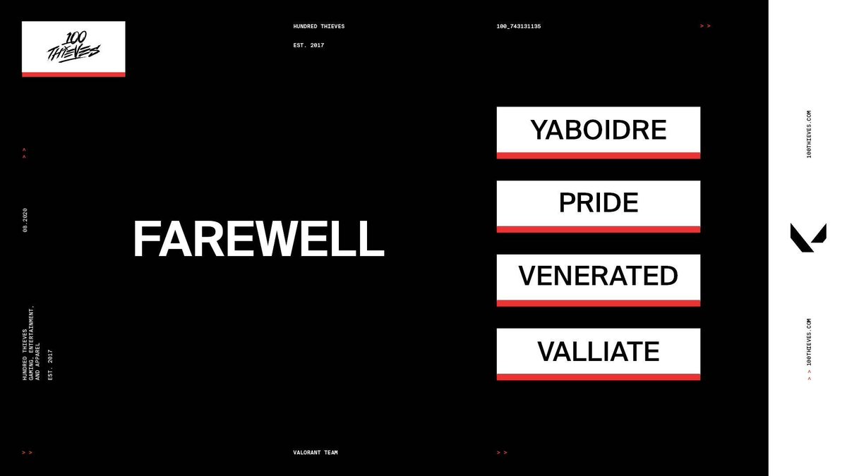 Today we part ways with <a href="/YaBoiDre/">YaBoiDre</a> <a href="/Pridexd/">Pride</a> <a href="/veneratedZR/">Venerated</a> and <a href="/Valliate/">Valliate</a>. We wish you all the best in your future competitive careers.

More news to come on our VALORANT team.