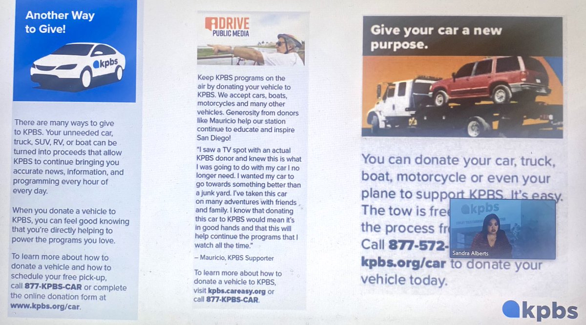 charitableauto's tweet photo. “We use testimonials and CARS quarterly marketing materials to promote our program.” @KPBS #PMDMC #VehicleDonations #CARSIntoPrograms #SanDiego 

@IDrivePubMedia @bfbauer https://t.co/yALRbusaog