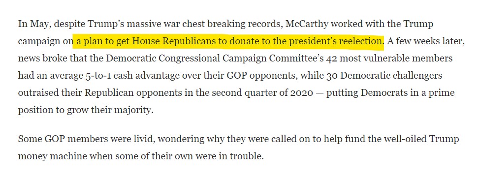 House Republicans were forced to donate money to <a href="/realDonaldTrump/">Donald J. Trump</a>. Money Trump can then spend at his own businesses and do what he wants with after the campaign. 
washingtonpost.com/politics/disco…