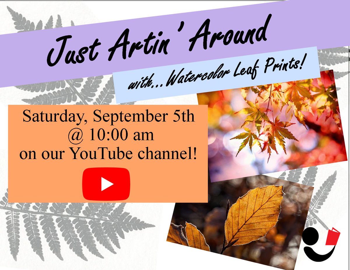 pplmedia's tweet photo. Just Artin' Around with Watercolor Leaf Prints is TOMORROW!  Learn how to make a seasonal piece of art for your home with Connor @ 10:00 am on our YouTube channel #ppl #justartinaround #watercolor #leafprints https://t.co/tbCcE0PX42