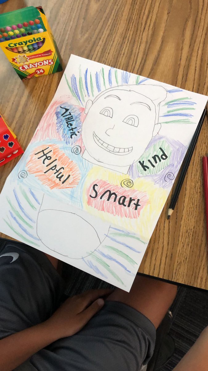 Creating self-portraits with masks, but don’t forget there are all those adjectives that describe the kid underneath the mask #buildingrelationships #GoDragons #4thgrade