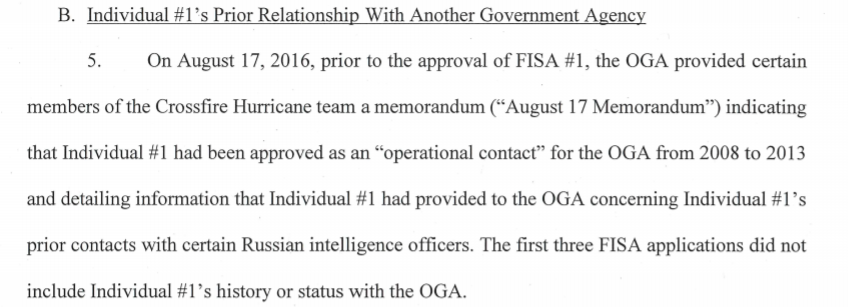 1 of the interesting issues exposed in this criminal information is that Clinesmith wasn't the only person to get the Aug, 17, 2016 memo showing that Page was a CIA asset. It doesn't say who, but is says "certain members" of the CFH team knew this exculpatory evidence before FISA