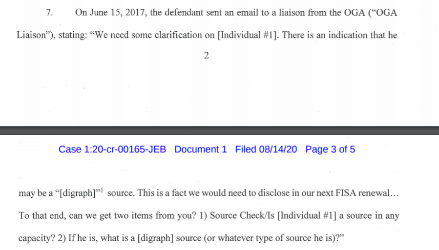 Now Clinesmith has to go back to CIA for more explanation, CIA had described Page as a [digraph] source. A digraph is a linguistic term for 2 letters making a single sound such as "sh". Is this meant to mean these agents serve 2 jobs & only make one sound? Consultant & spy?