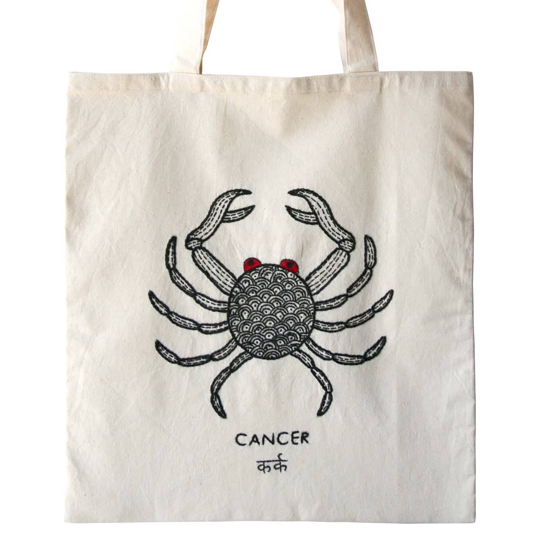 We have a collection of all 12 zodiac sign hand embroidered tote bags as well.