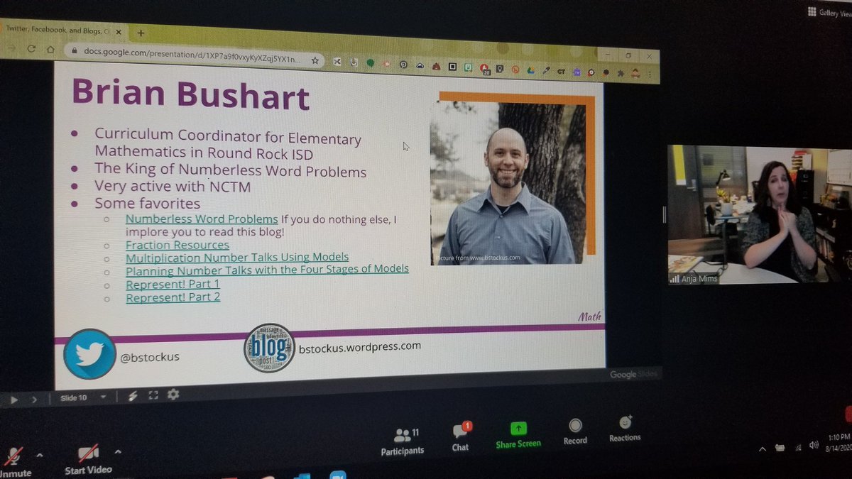 kloneal2's tweet image. @AnjaEMims doing some major name dropping! Sharing fave #mathgurus w/Ts. Highlighting their resources &amp;amp; how to best use them in daily math routines! CRA, Math Literature, #less WPs, splat &amp;amp; more! @mburnsmath @MathCoachCorner @bstockus @SteveWyborney  #KleinRLS #KleinMath