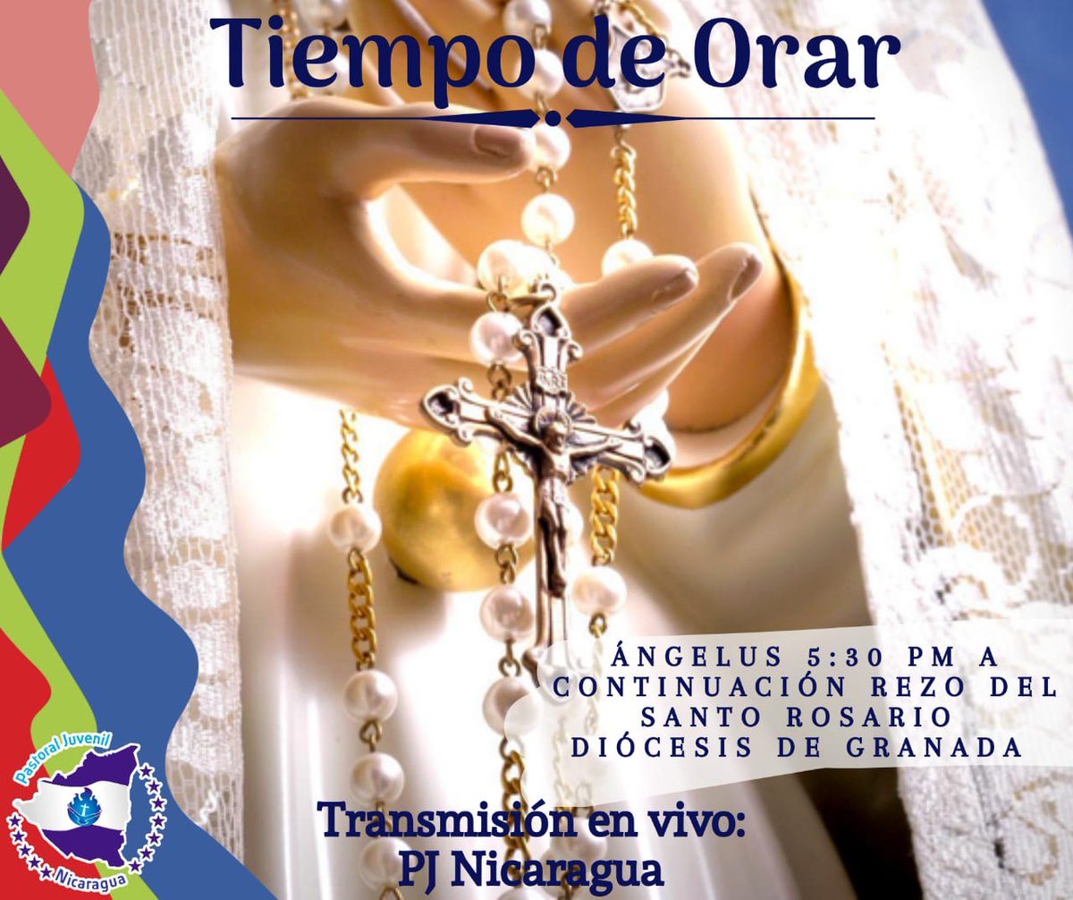 Pjnicaragua1's tweet photo. 💒🙏🏻"Tiempo de Orar"🙏🏻💒

¿A quién llevamos en el corazón?
 🌼A la Virgen de la Asunción🌼

No te pierdas hoy el rezo del Ángelus y luego el Santo Rosario a partir de las 5:30 pm dirigido por los jóvenes de @PjGranadan.🙏🏻🤩

Acompáñanos en el novenario a nuestra madre. 👑💙 https://t.co/T4oyDST2za